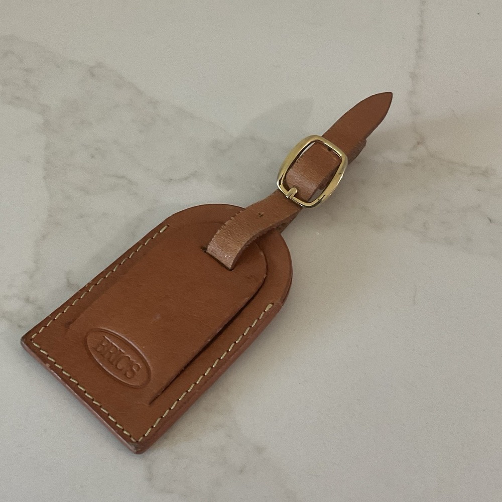 Brics Brown Leather Luggage ID Tag Buckle Suitcase Travel Address Tag